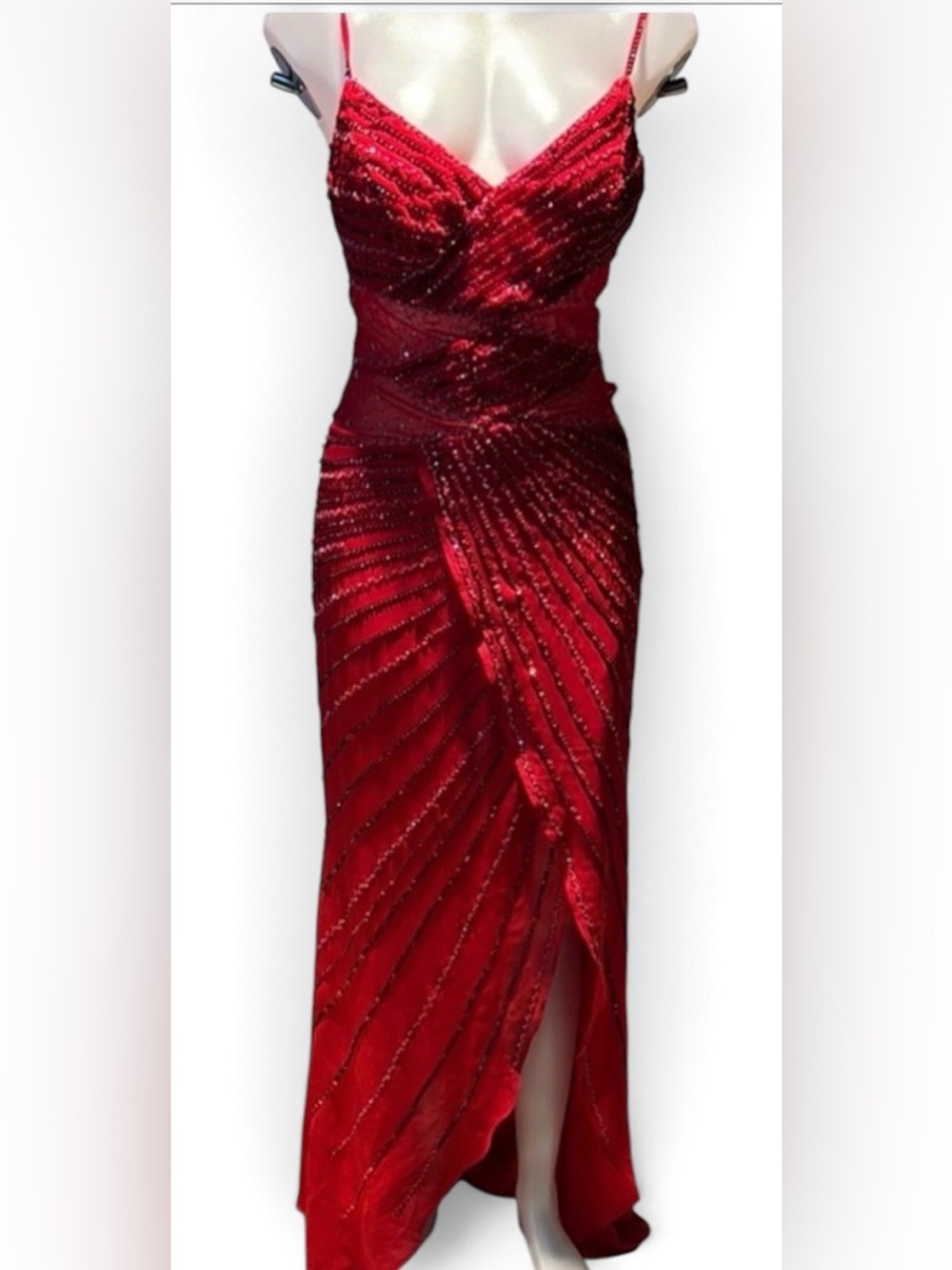 Evening Gown Precious Formals Red Sequin Ruched Gown